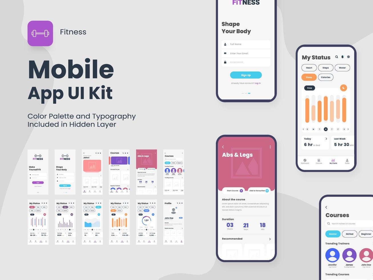 kondition mobil app ui utrustning Inklusive konto tecken i, tecken upp, träna och statistik funktioner skärm för mottaglig hemsida trådram. vektor