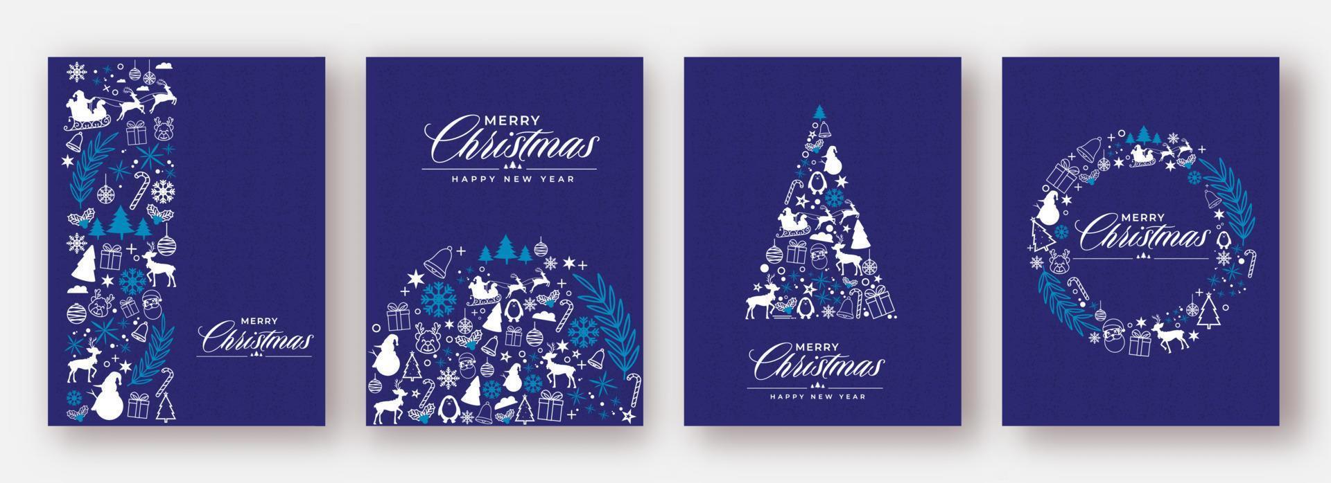 fröhlich Weihnachten glücklich Neu Jahr Gruß Karte oder Vorlage Design einstellen im Blau Farbe mit Weihnachten Festival Elemente. vektor