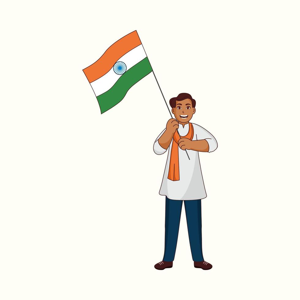indisch jung Mann halten National Flagge auf Weiß Hintergrund. vektor