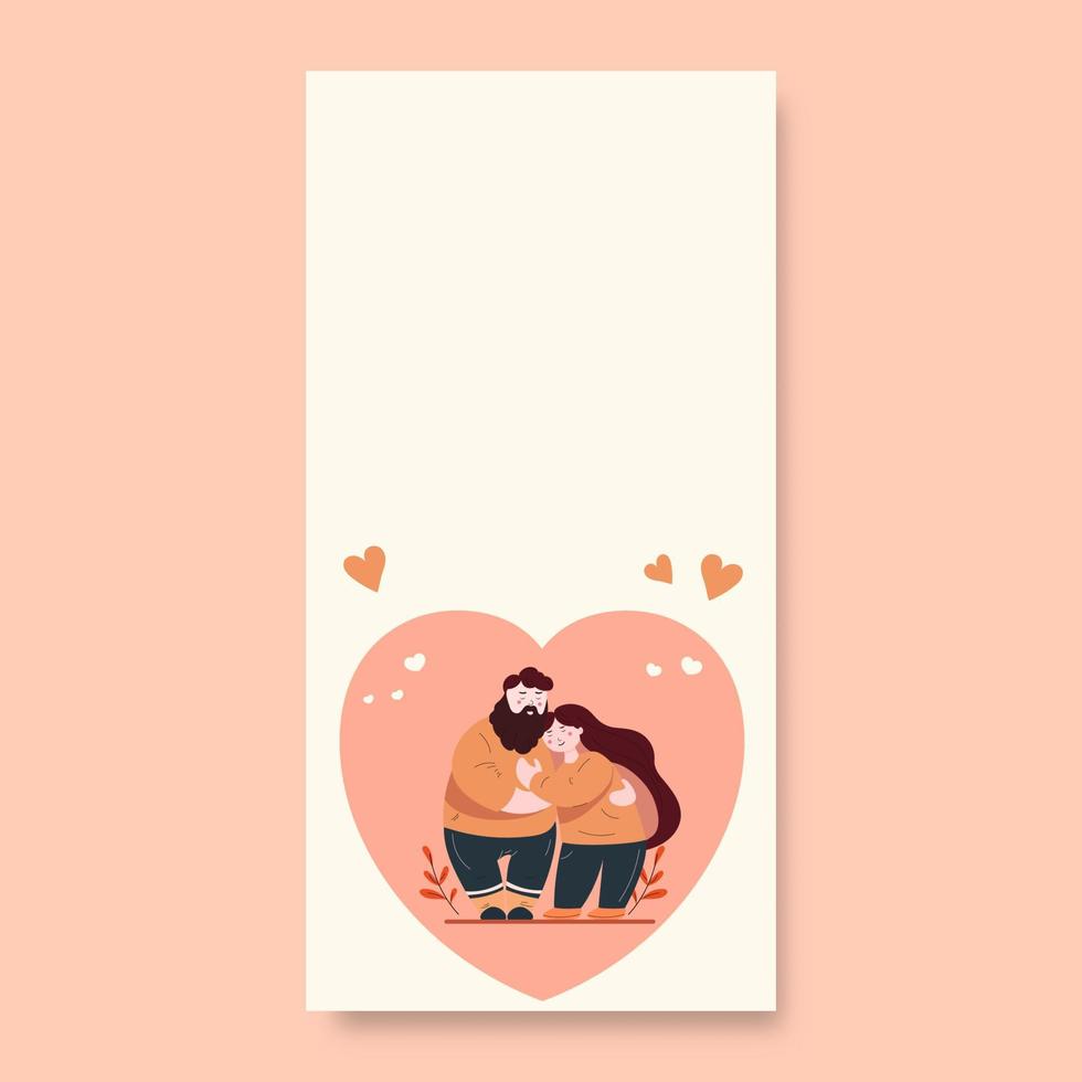 kramas ung man och kvinna med pastell rosa hjärta former på löv bakgrund och kopia Plats. kärlek eller valentine begrepp. vektor