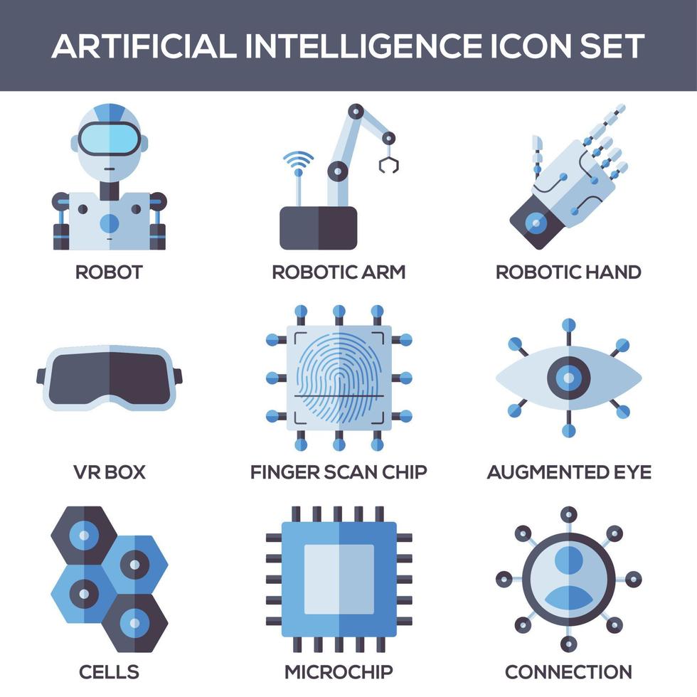 artificiell intelligens ikonuppsättning vektor