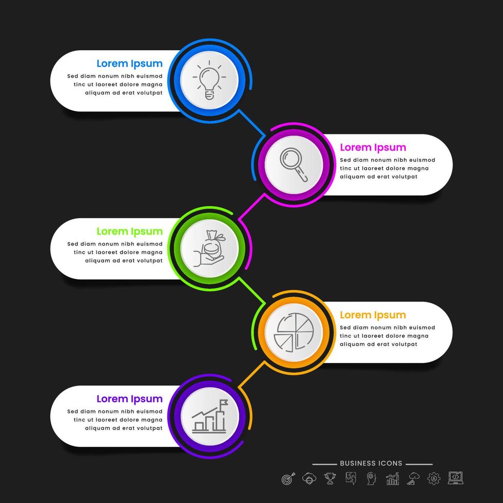 Geschäft Infografik Zeitleiste Vorlage mit 5 Kreis Etikette Optionen und Symbole. vektor