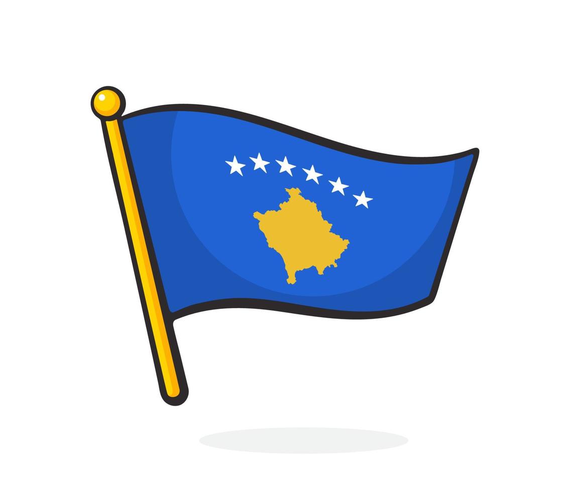tecknad serie illustration av nationell flagga av kosovo på flaggstång vektor