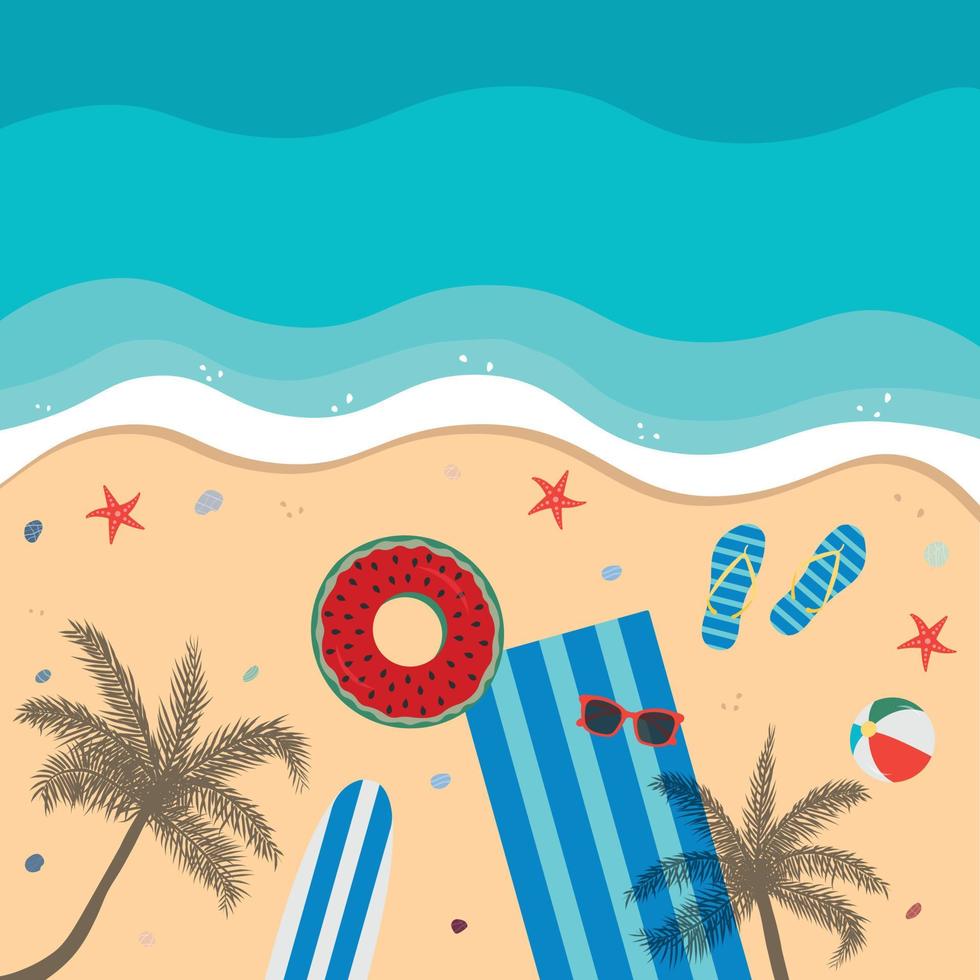Strand Illustration zum Banner, Karten, Flyer, Sozial Medien, usw. Sommer- Vektor Hintergrund