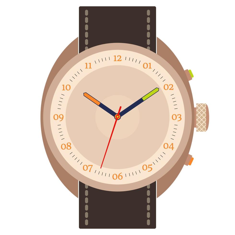 klassisch Design mechanisch Armbanduhr isoliert auf Weiß Hintergrund. Uhr Gesicht mit Stunde, Minute und zweite Hände. Vektor Illustration.