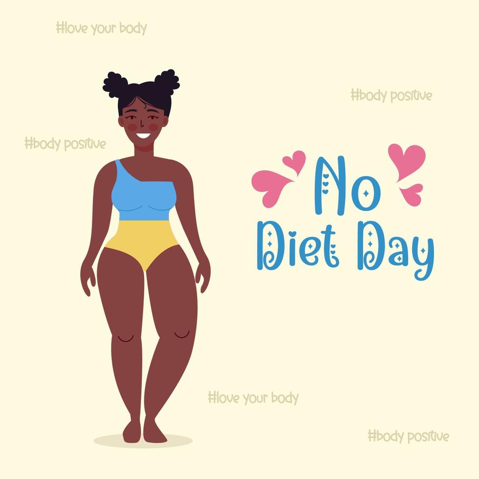 ein Afroamerikaner Frau akzeptiert ihr Körper. Nein Diät Tag. Körper positiv vektor
