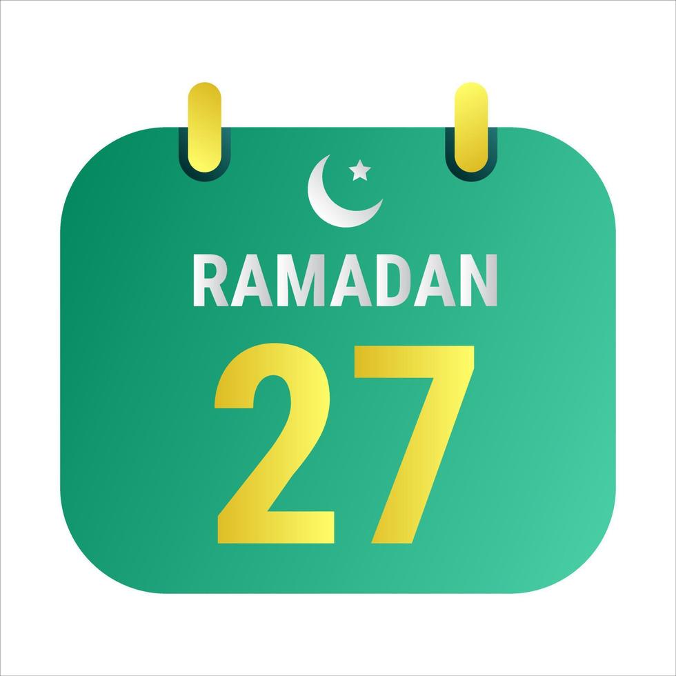 27: e ramadan fira med vit och gyllene halvmåne månar. och engelsk ramadan text. vektor
