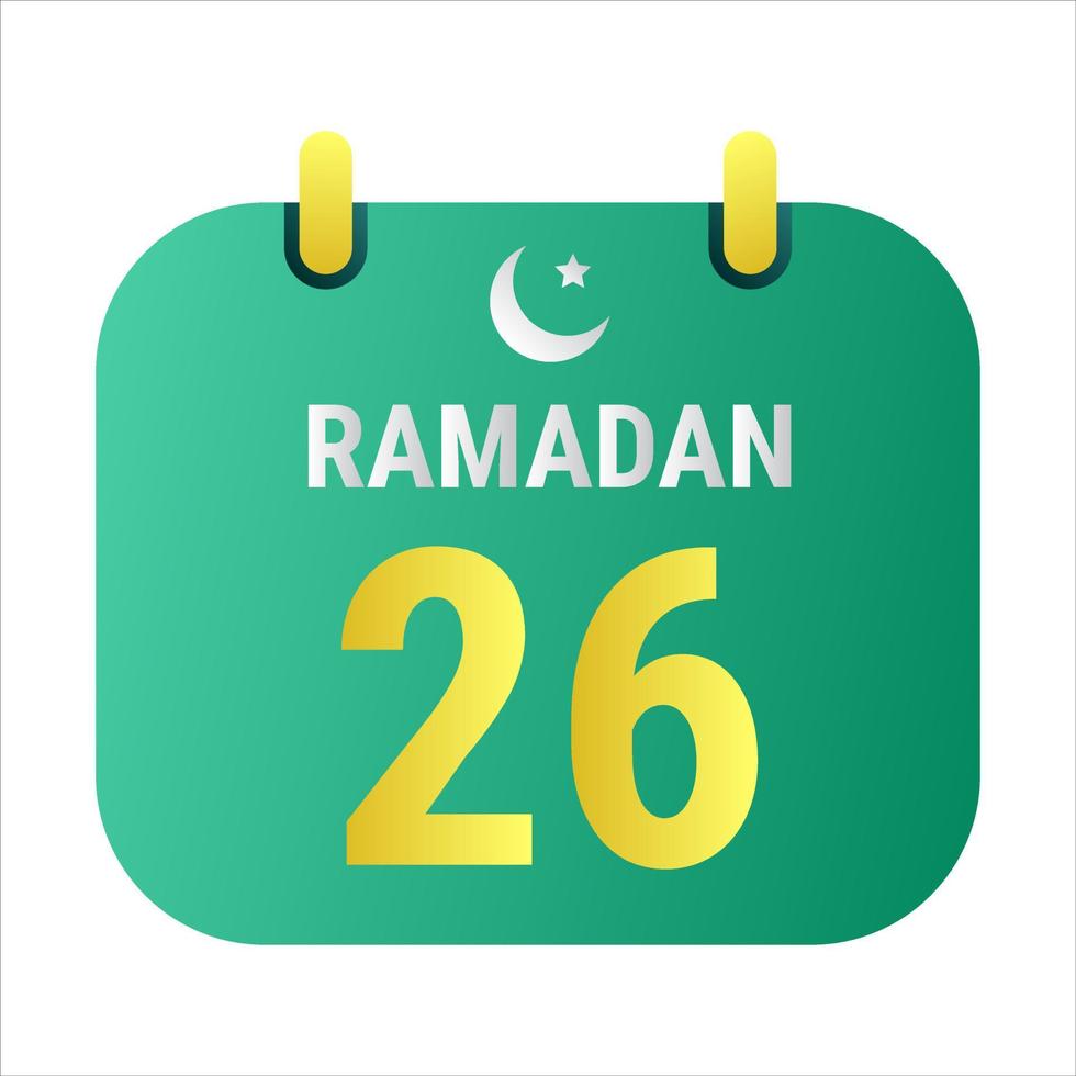 26: e ramadan fira med vit och gyllene halvmåne månar. och engelsk ramadan text. vektor