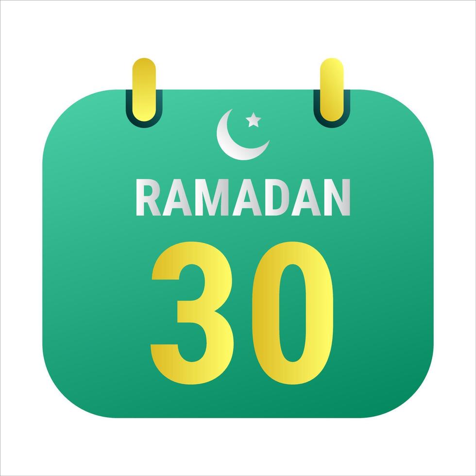30 Ramadan feiern mit Weiß und golden Halbmond Monde. und Englisch Ramadan Text. vektor