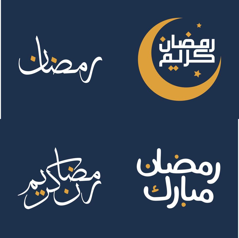 Vektor Illustration von Weiß Ramadan kareem Arabisch Kalligraphie mit Orange Design Elemente.