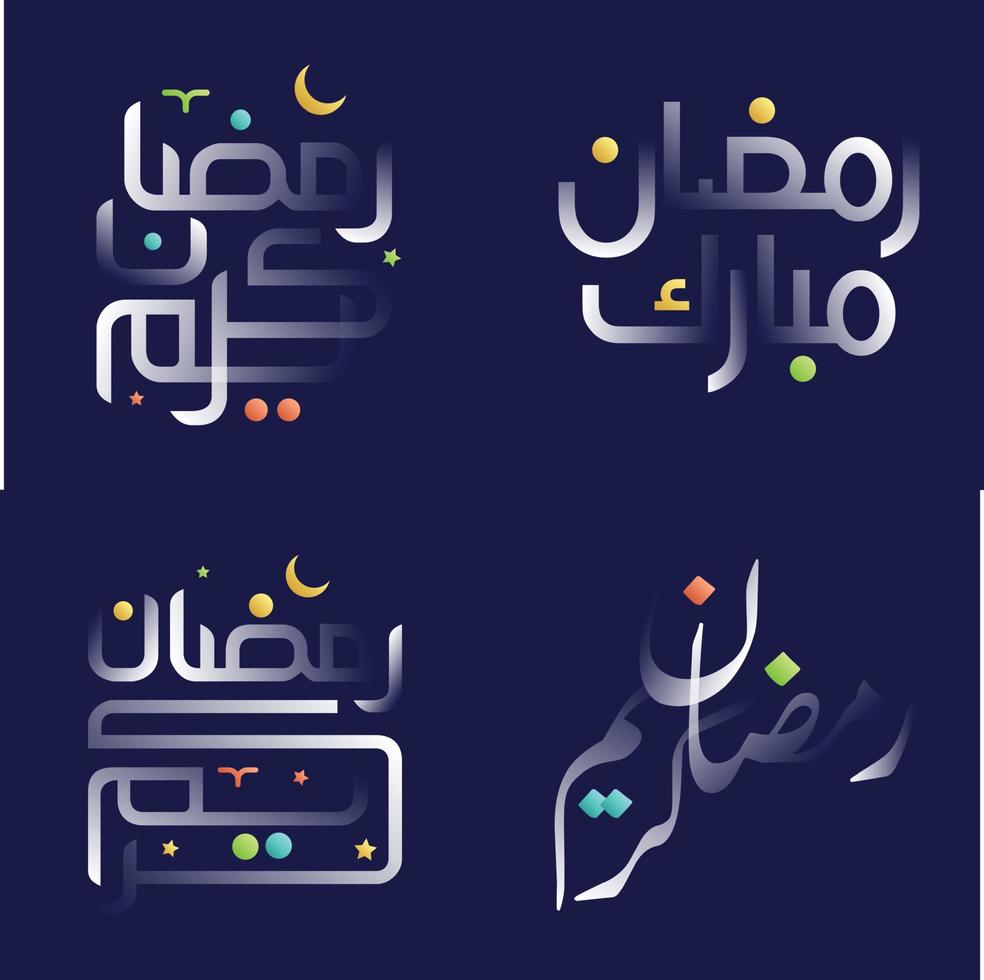 modern vit glansig ramadan kareem kalligrafi packa med färgrik geometrisk och blommig design element vektor