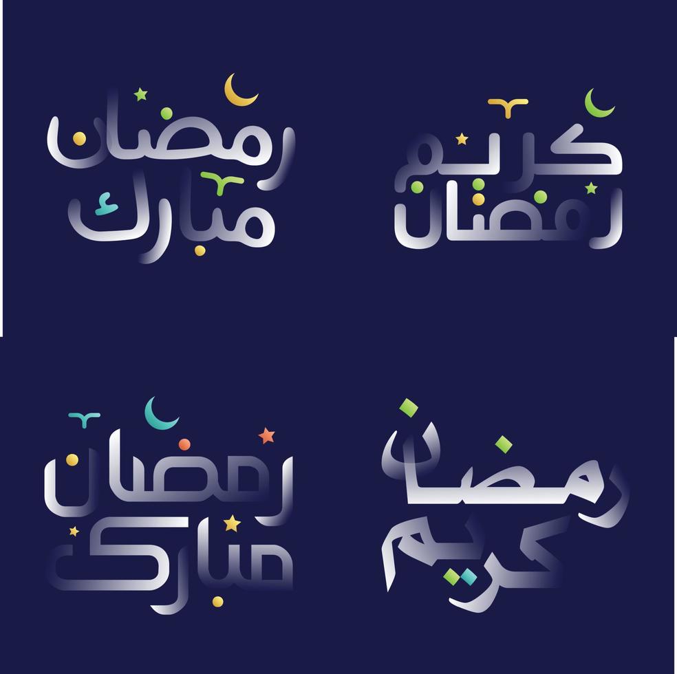 Weiß glänzend Ramadan kareem Kalligraphie mit spielerisch Design Elemente und Farben vektor