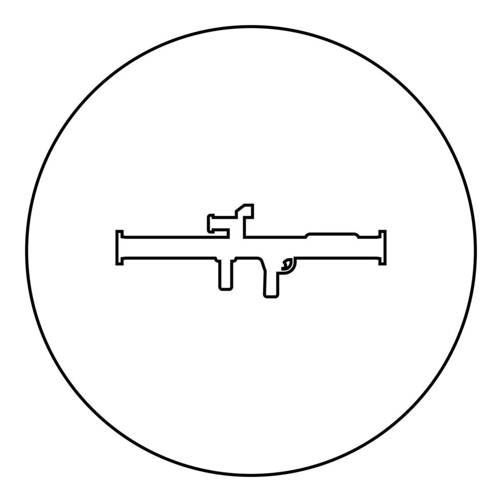 Geschäft Granate Startprogramm Bazooka Gewehr Rakete System Symbol im Kreis runden schwarz Farbe Vektor Illustration Bild Gliederung Kontur Linie dünn Stil