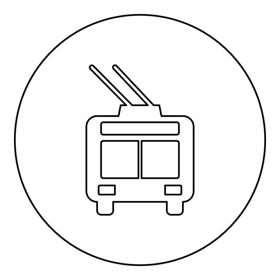 Obus elektrisch Stadt Transport städtisch Öffentlichkeit Transport Wagen Bus Symbol im Kreis runden schwarz Farbe Vektor Illustration Bild Gliederung Kontur Linie dünn Stil