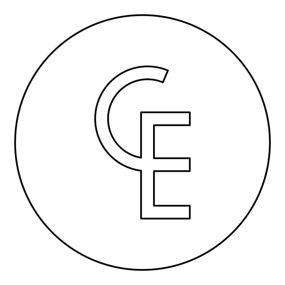 Euro Währung Zeichen Ecu europäisch Symbol Ecu ce ce Symbol im Kreis runden schwarz Farbe Vektor Illustration Bild Gliederung Kontur Linie dünn Stil