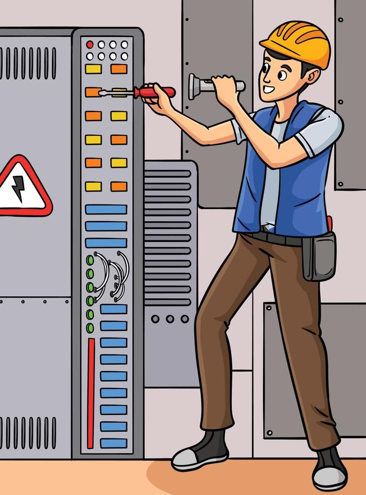 Elektriker Mann farbig Karikatur Illustration vektor