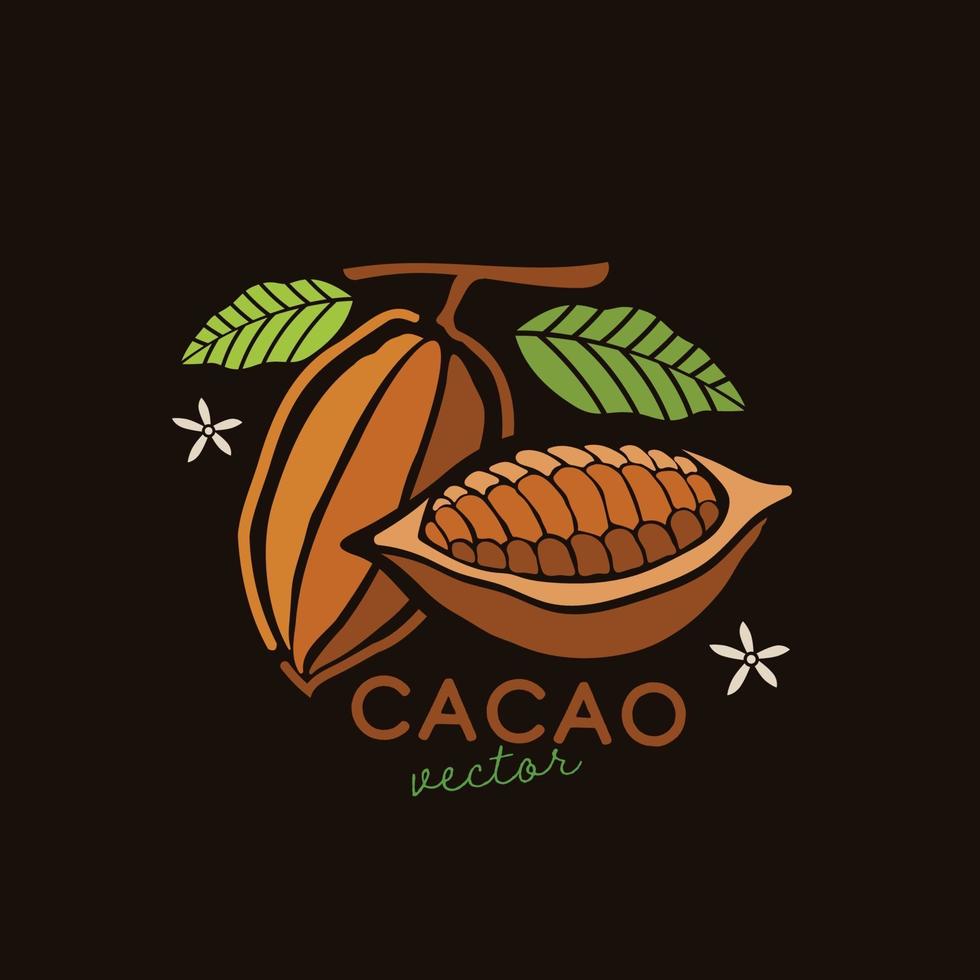 kakaobönor med gröna blad vektorillustration vektor