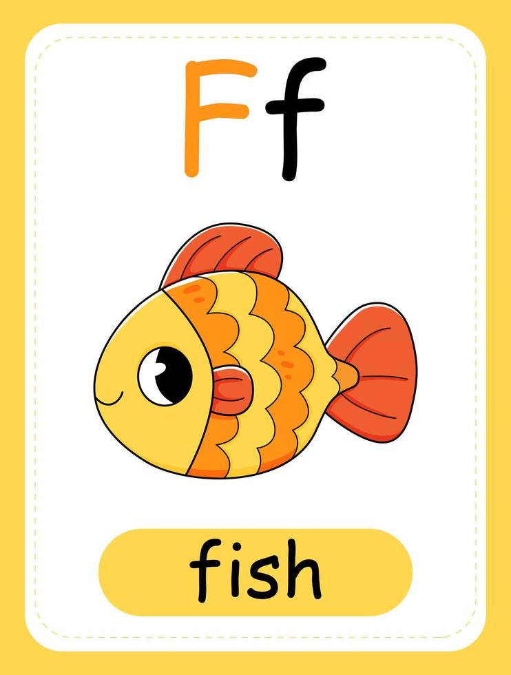 Alphabet Karte zum Kinder mit das Brief f und Goldfisch. lehrreich Karte zum Kinder. das Wort Fisch, das Englisch Alphabet. vektor