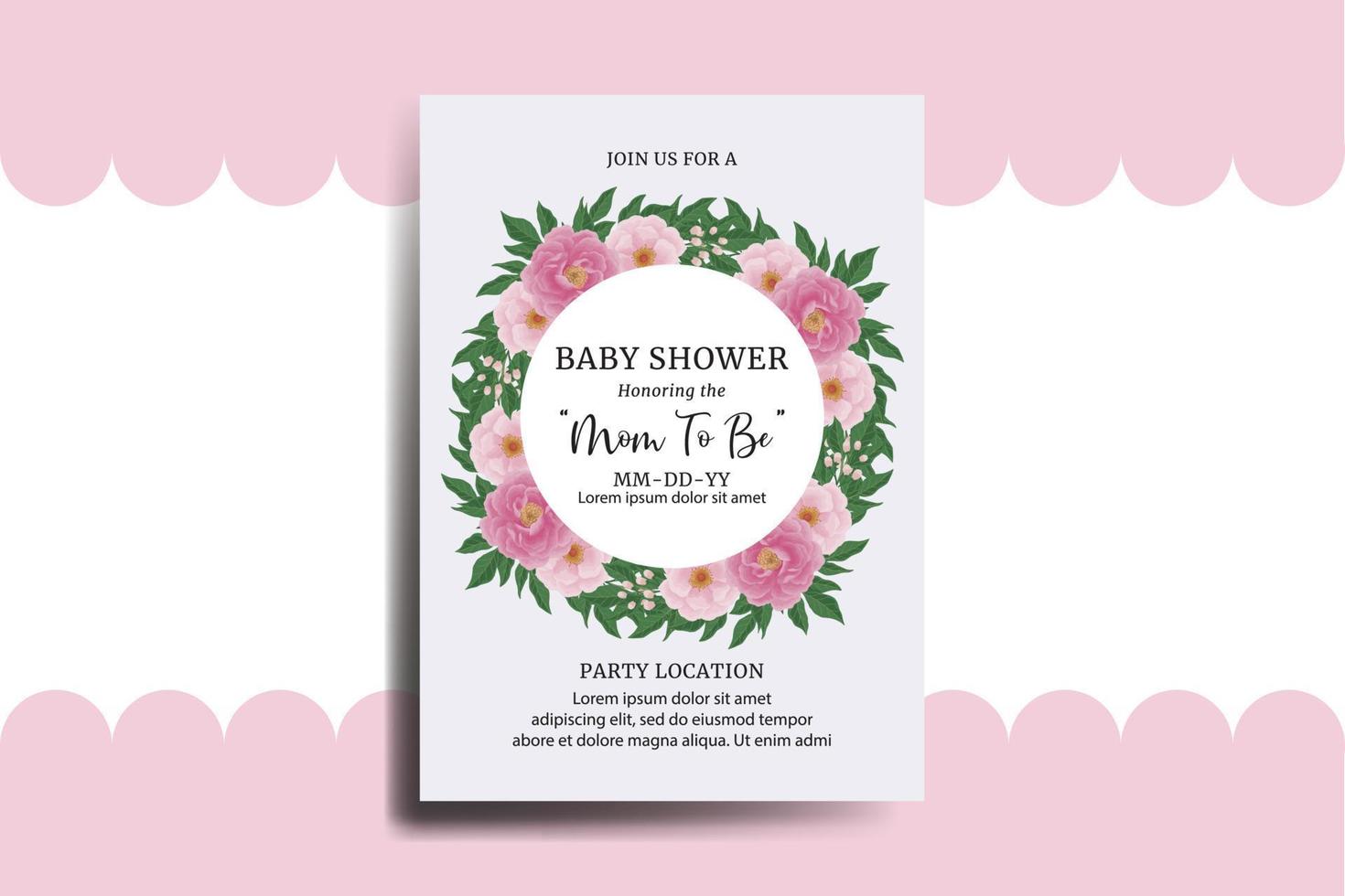 bebis dusch hälsning kort pion blomma design mall vektor