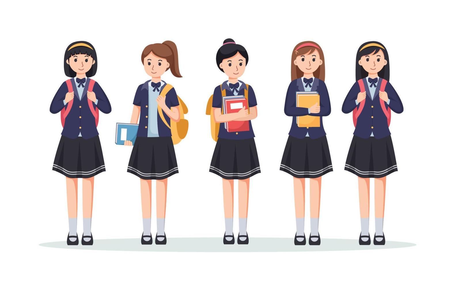 Charakter Mädchen hoch Schule Schüler im Schule Uniform vektor