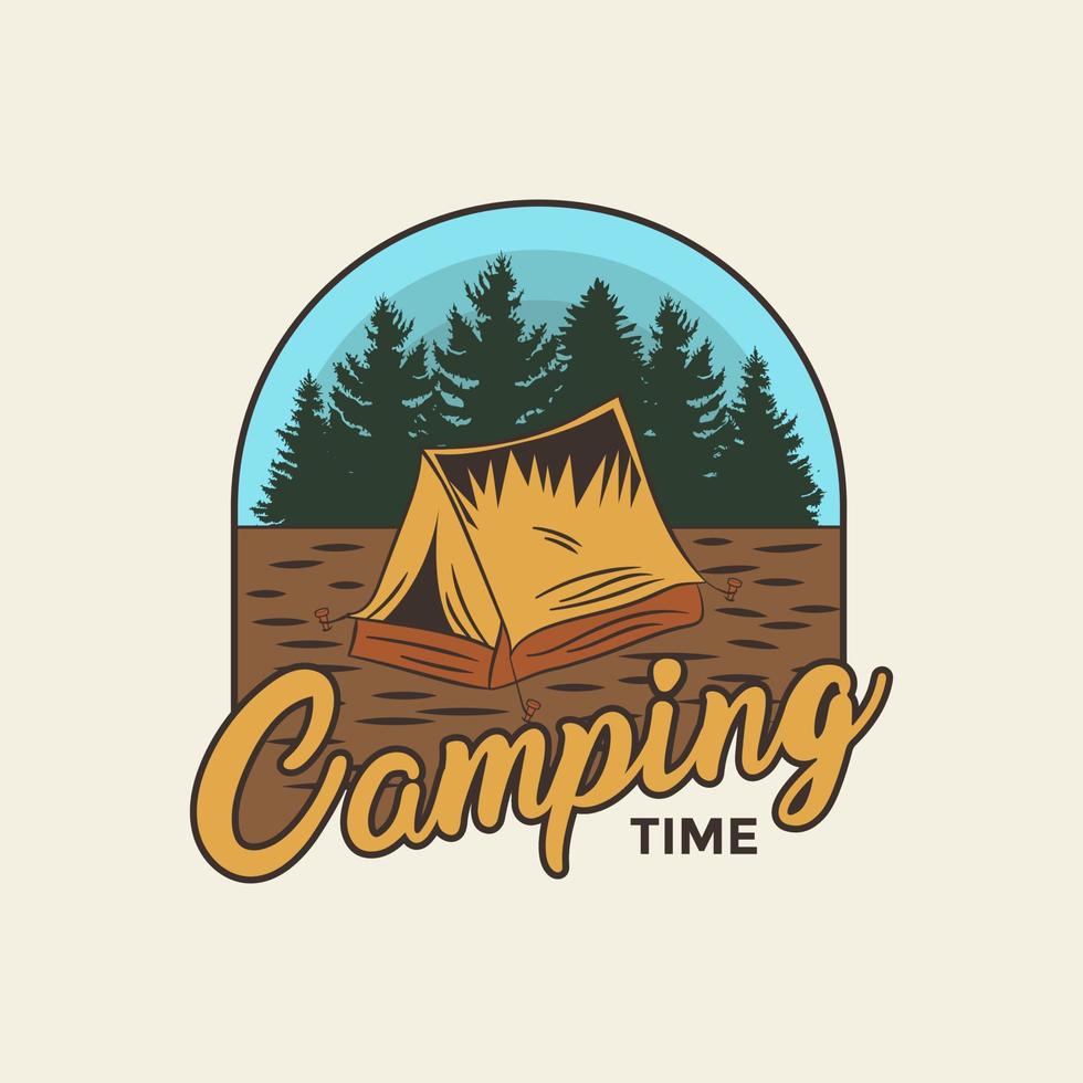 camping tid årgång retro bricka design. utomhus- årgång bricka logotyp illustration vektor