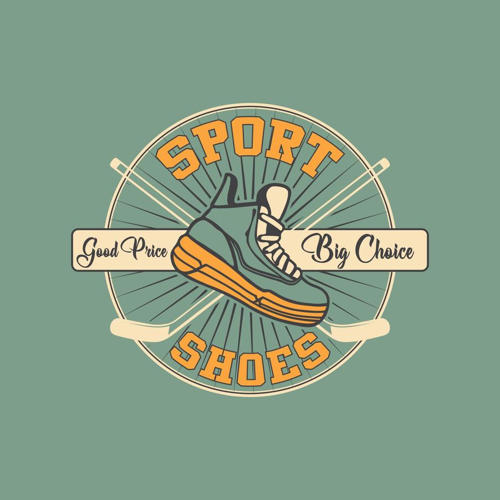 Sport Schuhe Jahrgang Abzeichen Logo. Baseball Schuhe retro Jahrgang Illustration Abzeichen Design vektor