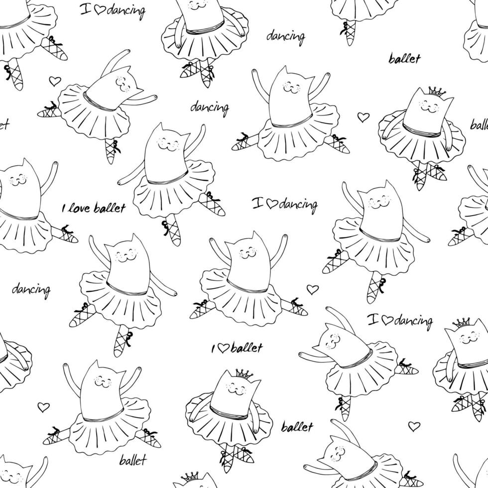 Kätzchen tanzen. lustige Kätzchen beschäftigen sich mit Ballett. Handskizze für Textil, Verpackung, Tapete. vektor