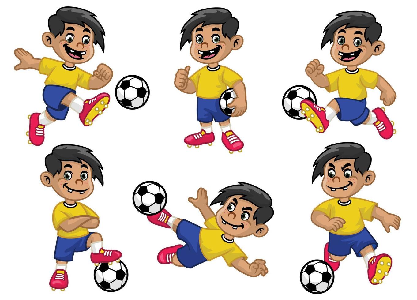uppsättning av tecknad serie Lycklig fotboll spelare vektor