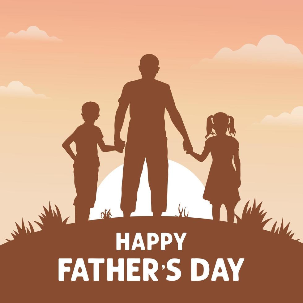 glücklich Vaters Tag mit Papa und Kinder Silhouette, glücklich Vaters Tag Kalligraphie Banner Design vektor