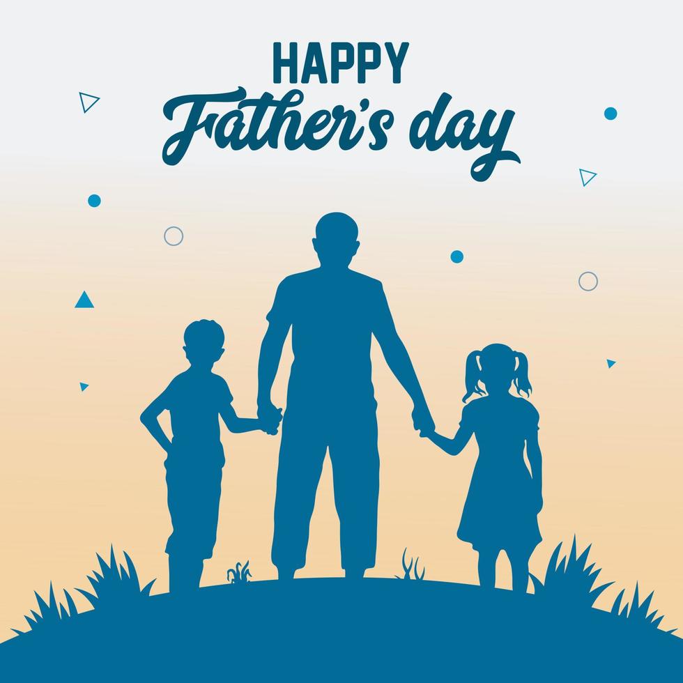Lycklig fars dag med pappa och barn silhuett, Lycklig fars dag affisch design -v02 vektor