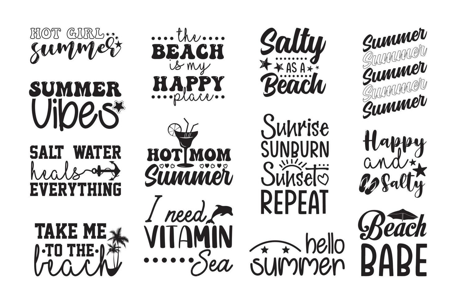 draussen Sommer- Strand typografisch Vektor Design bündeln