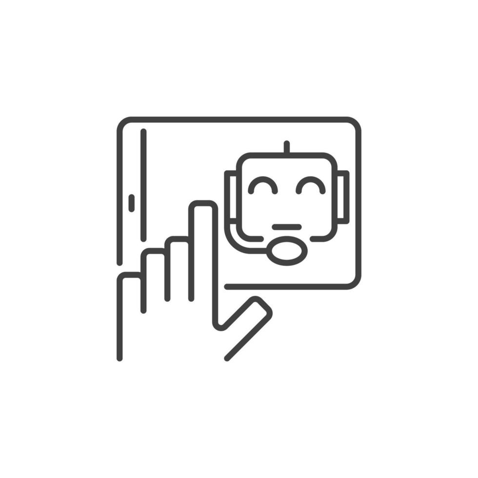 Tablette mit Chatbot Vektor Konzept dünn Linie Symbol oder Zeichen