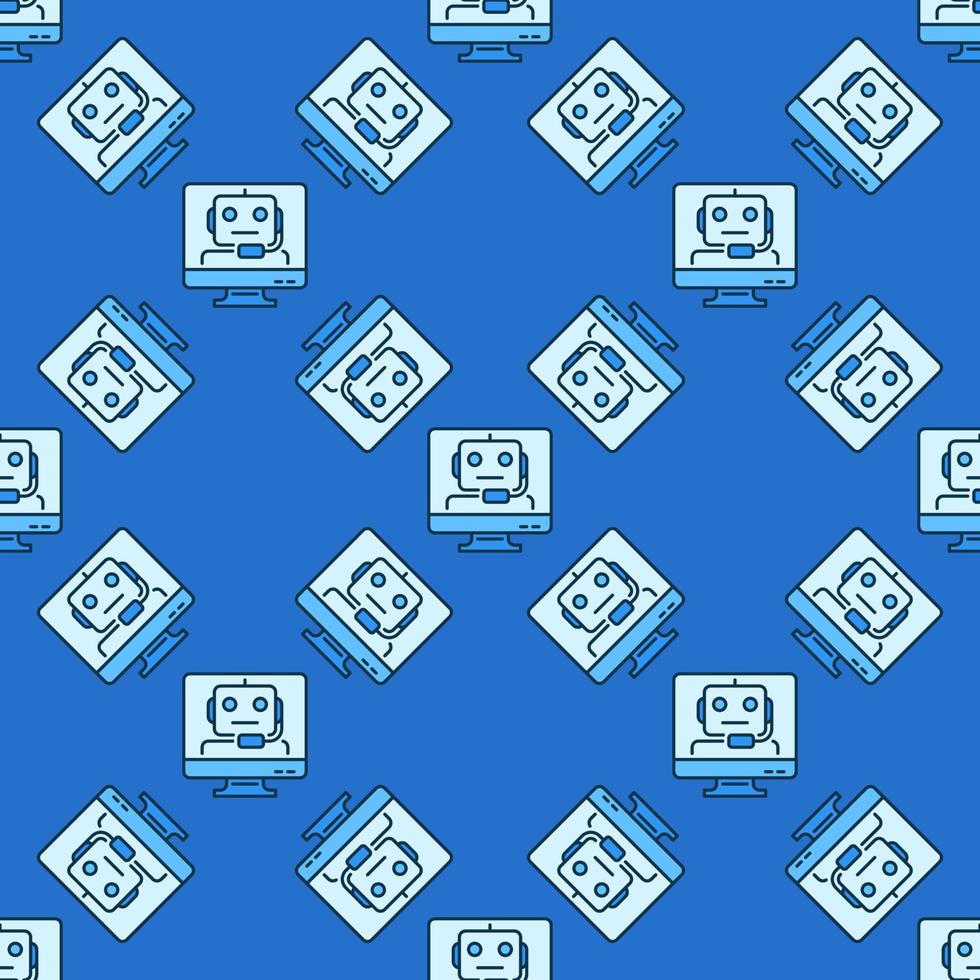 Chatbot auf Computer Bildschirm online Plaudern farbig nahtlos Muster vektor