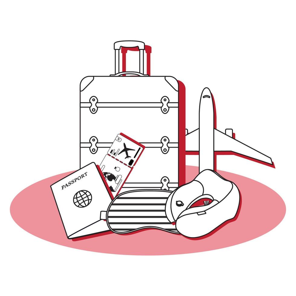 isolerat resväska med annorlunda resa tillbehör objekt vektor illustration