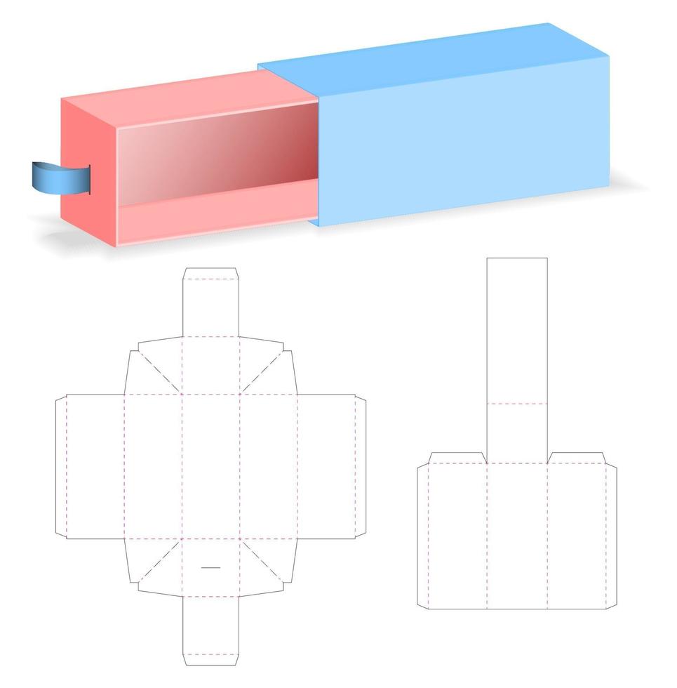 låda förpackning stansad mall design. 3d mock-up vektor