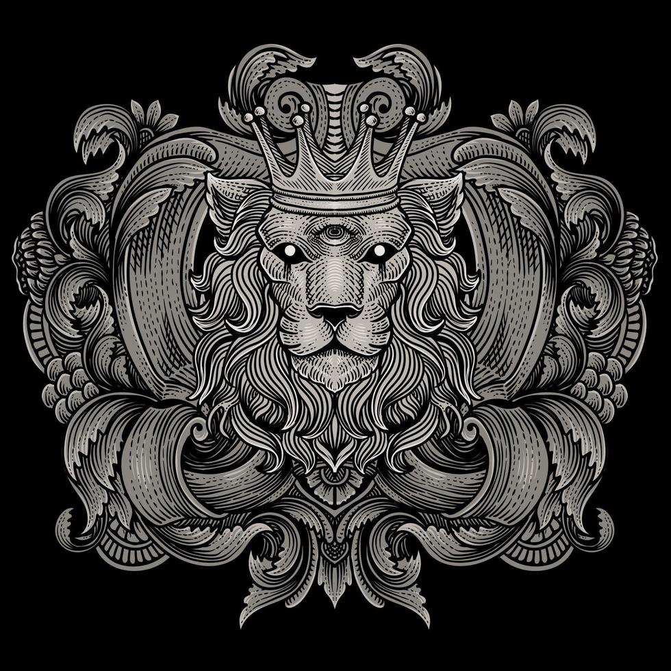 illustration lejon kung med antik gravyr prydnad stil Bra för din handelsvaror dan t skjorta vektor