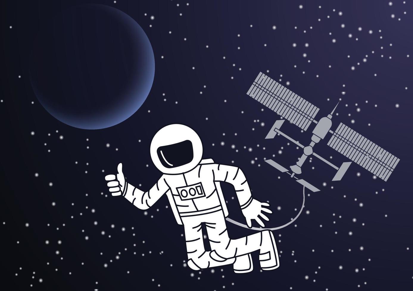 tecknad design av astronaut och rymdstation vektor
