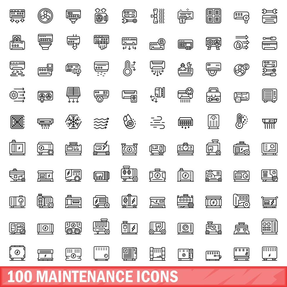 100 underhåll ikoner uppsättning, översikt stil vektor