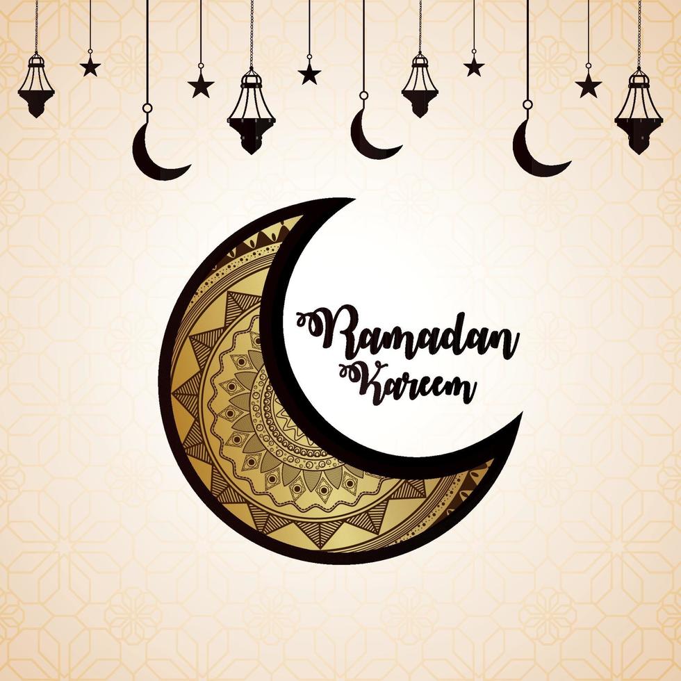 hand Rita doodle moon för ramadan kareem inbjudan gratulationskort bakgrund vektor