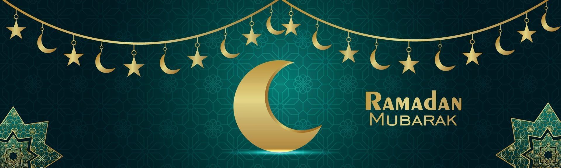 ramadan kareem islamisk festivalbanner med arabisk lykta och mönsterbakgrund vektor