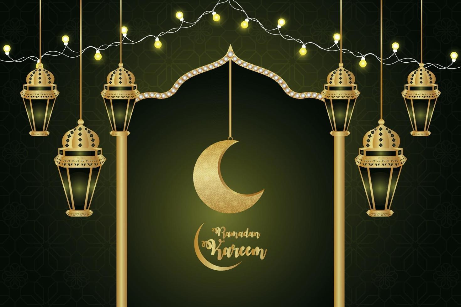 islamisk festival för ramadan kareem firande gratulationskort bakgrund med kreativ måne och lykta vektor
