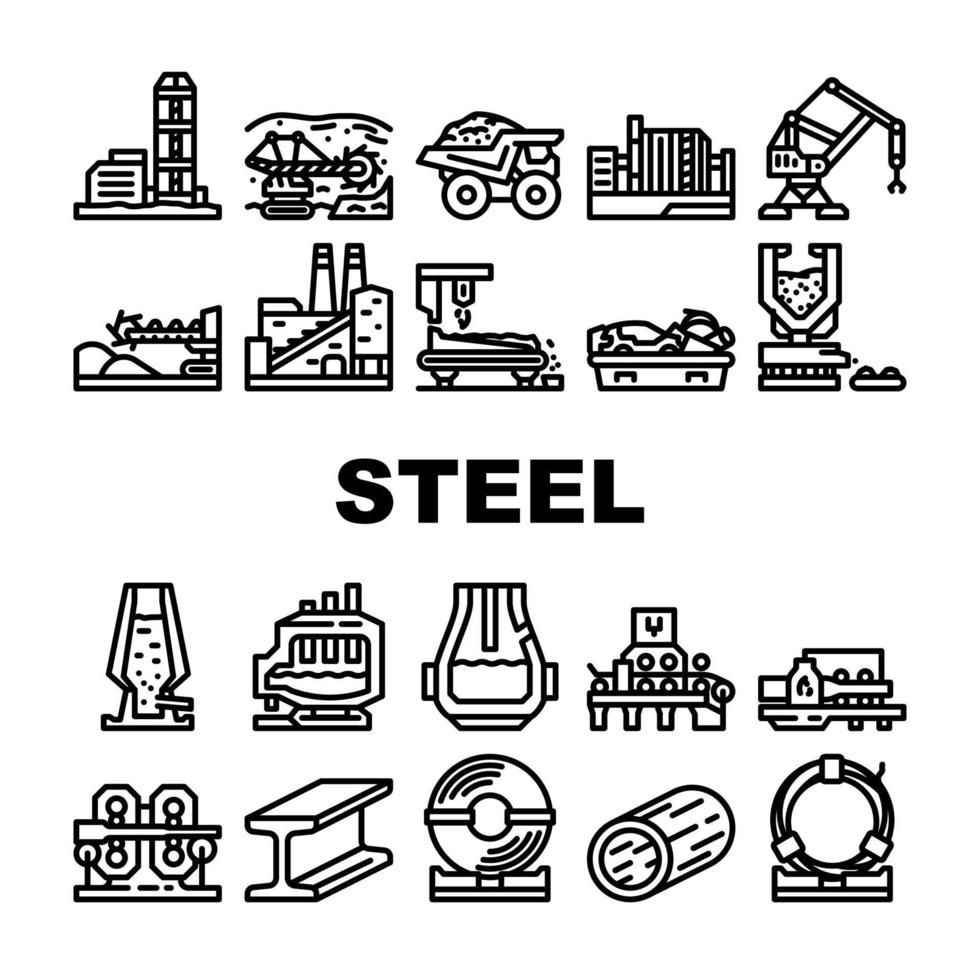 Stahl Produktion Industrie Metall Symbole einstellen Vektor