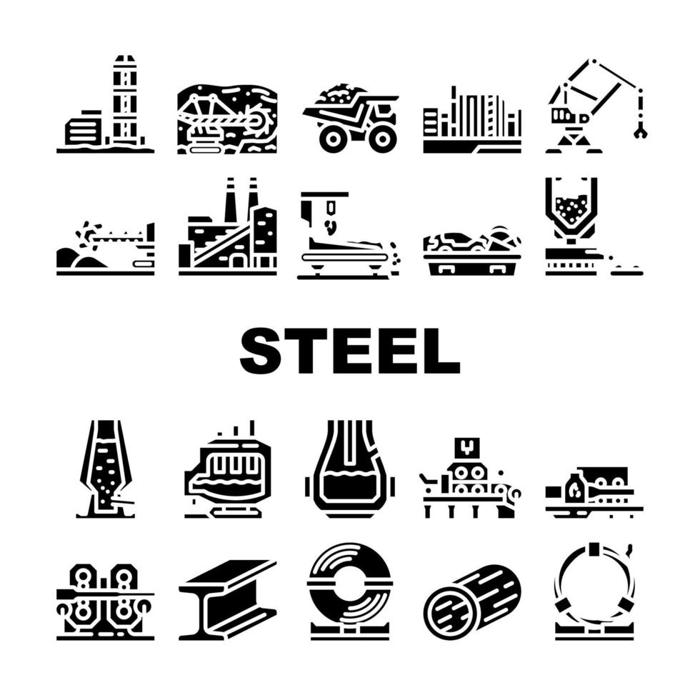 Stahl Produktion Industrie Metall Symbole einstellen Vektor