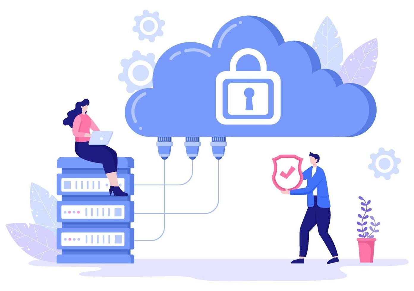 Private Illustration der Datenwolke für den Zugriff auf Hosting oder Datenbank- und Datenschutz. Geschäftskonzept des Internet-Cyber-Sicherheitsschilds vektor