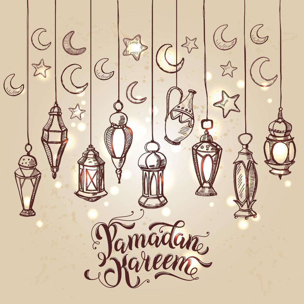 ramadan kareem illustration med lykta i handritad stil. vektor