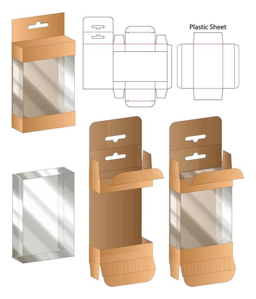 låda förpackning stansad mall design. 3d mock-up vektor