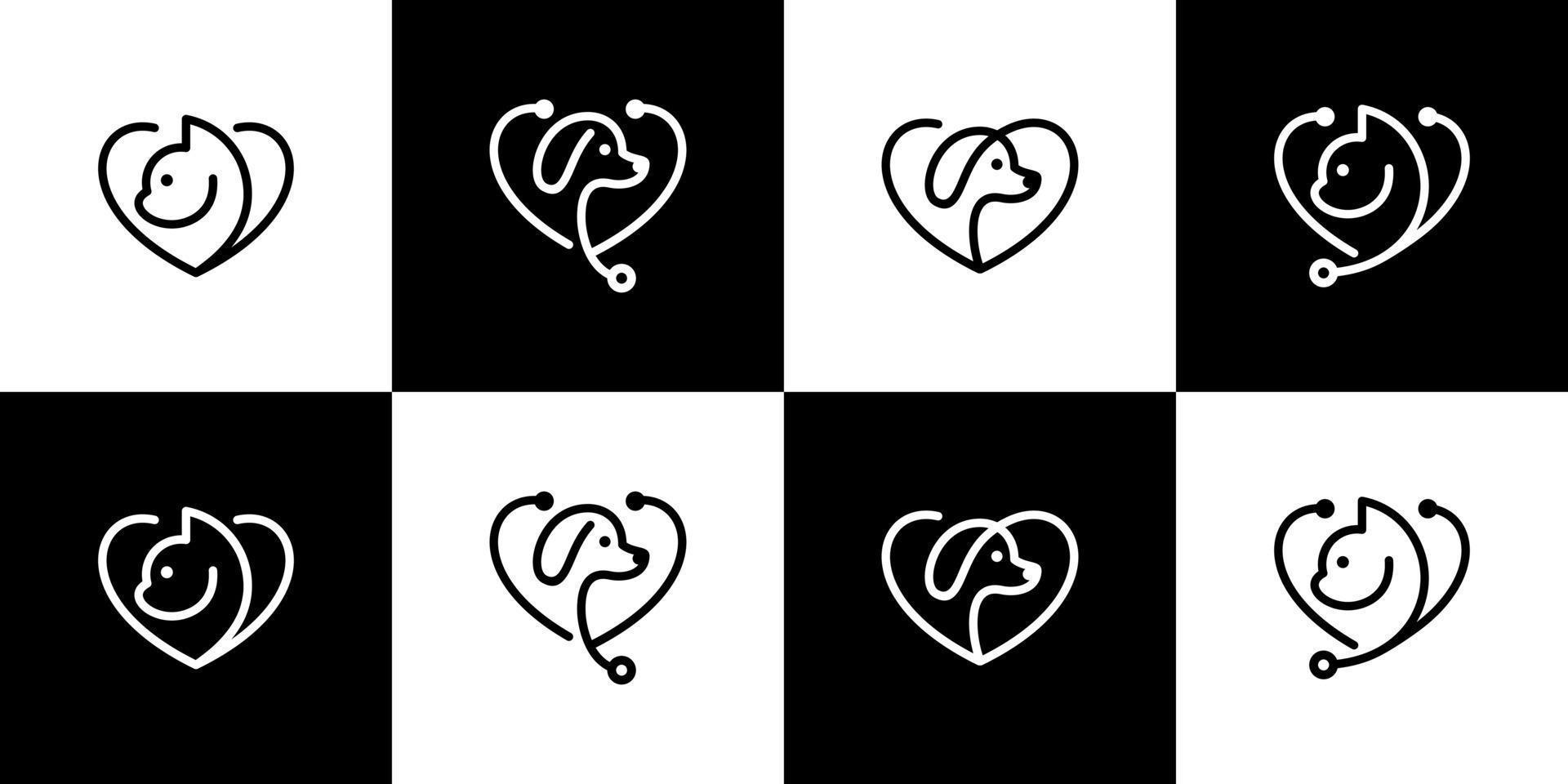 Sammlung von Tier Haustier Logo Design mit Liebe und Stethoskop Design Grafik Vektor Illustration. Haustier Pflege Symbol, Symbol, kreativ.