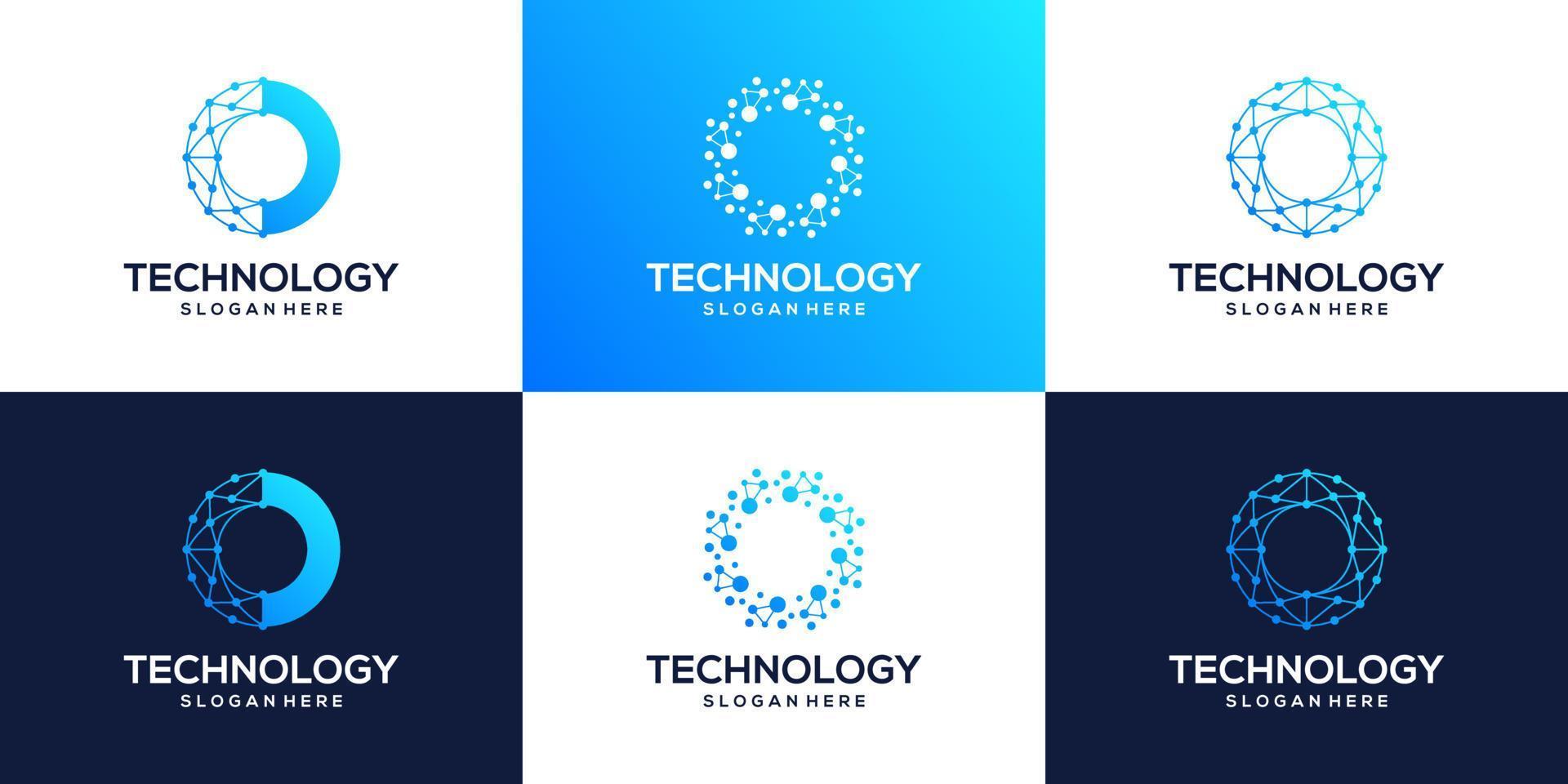 Sammlung von Technologie Verbindung Logo Design mit abstrakt Punkt, Block Kette, Molekül und System Grafik Design Vektor Illustration. Symbol, Symbol, kreativ.