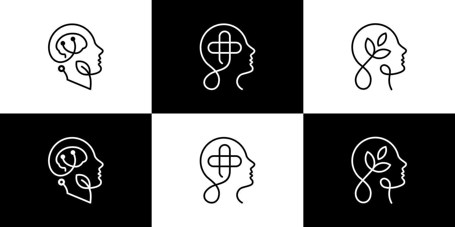 Sammlung von mental Gesundheit Logo. Psychotherapie Symbol Konzept isoliert auf schwarz und Weiß Hintergrund Grafik Design Vektor Illustration.