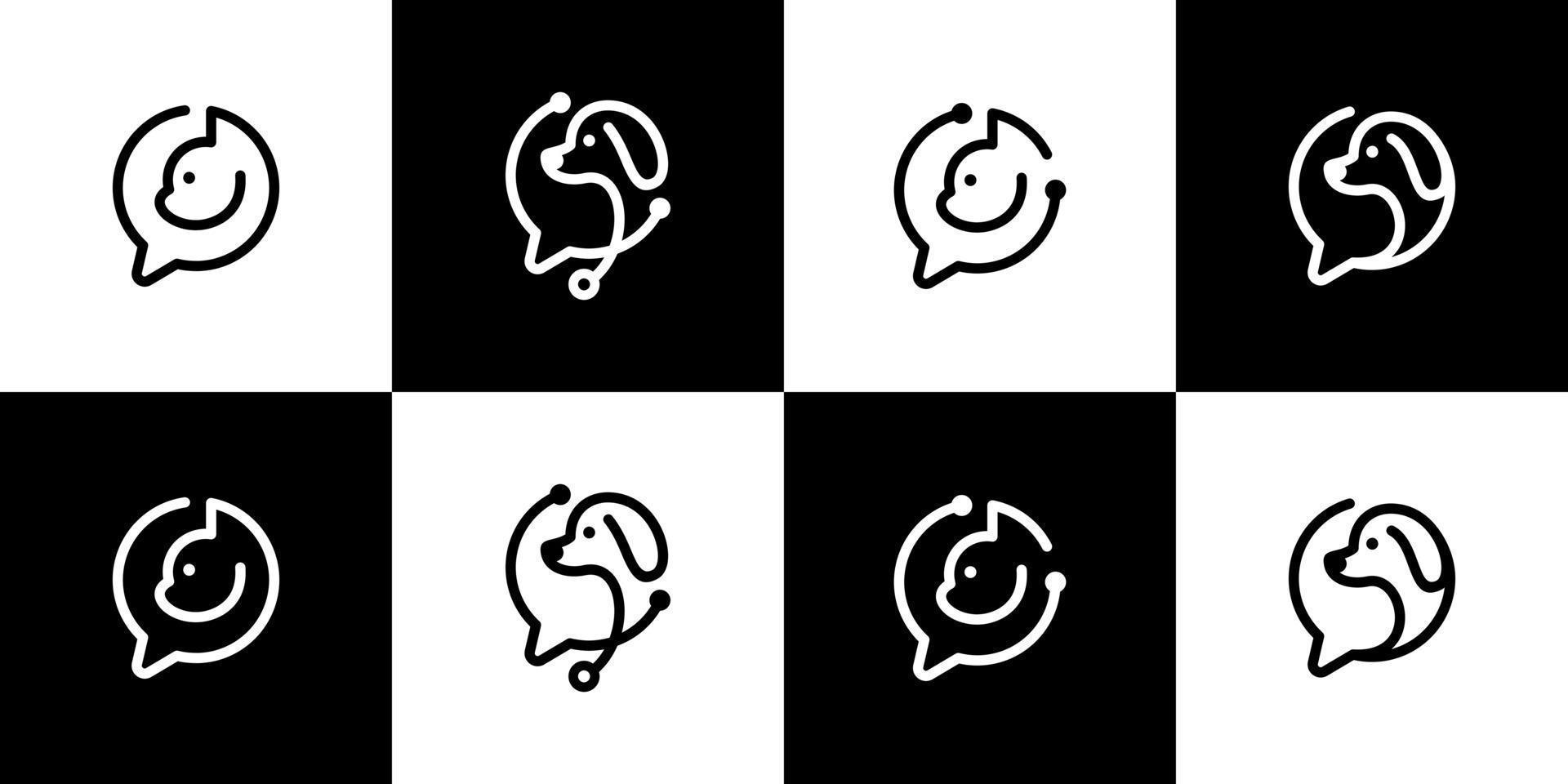 samling av djur- sällskapsdjur logotyp design med chatt bubbla svart och vit linje stil och stetoskop design grafisk vektor illustration. sällskapsdjur vård samråd symbol, ikon, kreativ.